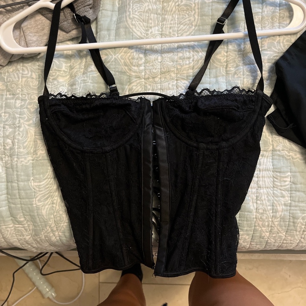 Black clip front corset top